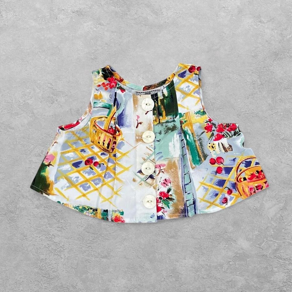 Vintage 90s Monkey Wear Fruit Print Blouse Top Toddler 12-18 Month Retro Y2K